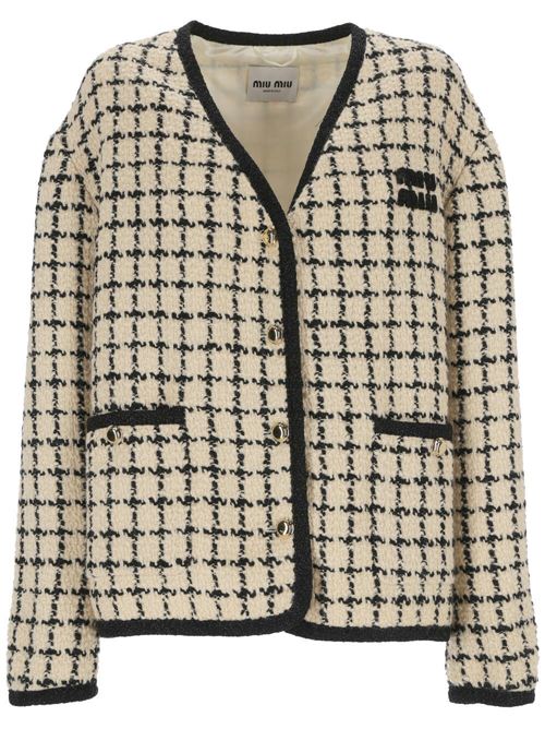 Cream white/black virgin wool jacket Miu Miu | MH1873S-232139KF0A72